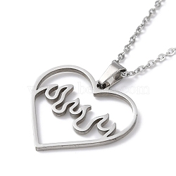 Hollow Heart 304 Stainless Steel Pendant Necklaces, Stainless Steel Color, 15.75 inch(40cm)(NJEW-C033-01B-P)