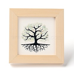 Tree of Life Natural Green Aventurine Chips Picture Frame Stand, with Wood Square Frame, Feng Shui Money Tree Picture Frame Home Office Decoration, 66x130x120mm, Inner Diameter: 90x90mm(DJEW-F021-02F)