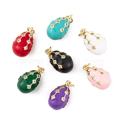 Brass Micro Pave Cubic Zirconia Pendants, with Enamel and Jump Ring, Real 18K Gold Plated, Teardrop Charms, Mixed Color, 19x11mm, Hole: 3mm(KK-E112-14G)