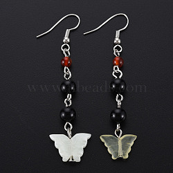 Butterfly Natural New Jade Dangle Earrings for Girl Women, Agate Beads Earrings with Brass Pin, 62~65mm, Pin: 0.6mm(EJEW-S212-001)