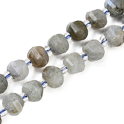 Natural Labradorite Beads Strands, Faceted, Lantern, with Seed Beads, 7~7.5x6mm, Hole: 0.9mm, about 51pcs/strand, 15.59 inch(39.6cm)(G-G182-B02-02)