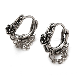 316 Surgical Stainless Steel with Rhinestone Flower Hoop Earrings, with Chains Tassel, Antique Silver, 19.5x6mm(EJEW-Q795-14AS)
