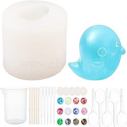 DIY Ghost Silicone Molds Kits, Including Wooden Craft Sticks, Plastic Pipettes, Latex Finger Cots, Plastic Measuring Cups, plastic Spoon, Nail Art Sequins/Paillette, White, 67x54mm, Inner Diameter: 32x42mm, 1pc(DIY-OC0003-49)