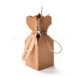 Paper Candy Boxes, Wedding Party Gift Box, with Pack Thread and Card, Rectangle Vase Shape, BurlyWood, 4.9x4.9x12.4cm(CON-B005-07)