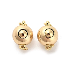 Brass Box Clasps, Round, with Jump Ring, Real 18K Gold Plated, 12.5x9x9.5mm, Hole: 1.5mm(KK-K299-01G)