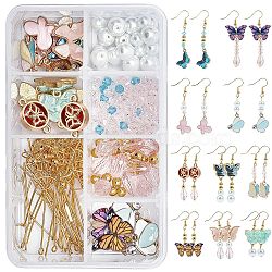 DIY Butterfly Themed Earring Making Kits, Including Alloy Enamel Pendants & Links, Glass Bead, Brass Earring Hook, Iron Pins, Mixed Color(DIY-SC0001-95G)