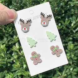 3 Pairs Christmas Theme Acrylic Stud Earrings, Mixed Color, 18x13~20mm(FS-WGD5022-02)
