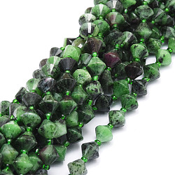 Natural Ruby in Zoisite Beads Strands, Faceted, Bicone, 8x8mm, Hole: 1mm, about 40pcs/strand, 15.24''(38.7cm)(G-E569-C02)