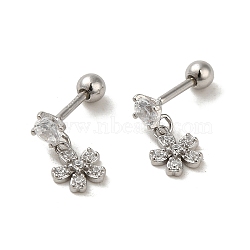 925 Sterling Silver Micro Pave Cubic Zirconia Stud
Earrings for Women, Flower, Platinum, 11x5.5mm(EJEW-E307-05P)