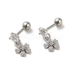 925 Sterling Silver Micro Pave Cubic Zirconia Stud
Earrings for Women, Cartilage Earrings, Flower, Platinum, 11x5.5mm(EJEW-E307-05P)