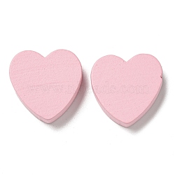 Printed Wood Beads, Heart, Pink, 19~19.5x19~19.5x5.5~6mm, Hole: 2.8mm(WOOD-G022-24B)