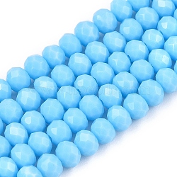 Opaque Solid Color Imitation Jade Glass Beads Strands, Faceted, Rondelle, Cyan, 4x3mm, Hole: 0.4mm, about 113~115pcs/strand, 41~41.5cm(EGLA-A044-P4mm-D08)