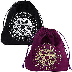 2Pcs 2 Colors Pentagram Runes Velvet Tarot Cards Storage Drawstring Bags, Tarot Desk Storage Holder, Rectangle, Mixed Color, 16.5x15cm, 1pc/color(TP-CN0001-07)