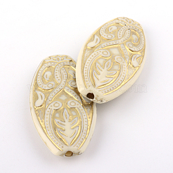 Oval Plating Acrylic Beads, Golden Metal Enlaced, Beige, 39x20x7mm, Hole: 2mm, about 146pcs/500g(PACR-Q102-28A)