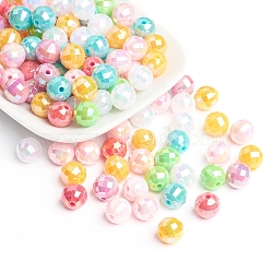Plating Eco-Friendly Poly Styrene Acrylic Beads, AB Color, Faceted Round, Mixed Color, 10mm, Hole: 1mm, about 1030pcs/500g(PL422)