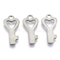 Non-Tarnish 201 Stainless Steel Charms, Laser Cut, Key, Stainless Steel Color, 16x8x0.8mm, Hole: 1.6mm(STAS-R116-013)