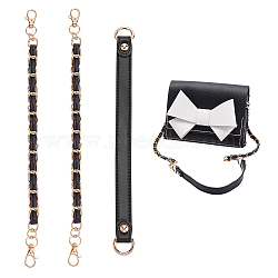 WADORN 3Pcs 2 Style PU Leather Shoulder Strap Bag Chain Straps, with Alloy Findings, for Bag Straps Replacement Accessories, Black, 26.5~27.2x1.05~1.75x0.3~0.55cm(FIND-WR0009-26)