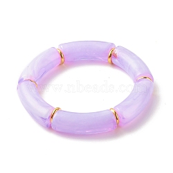 Acrylic Tube Beaded Stretch Bracelets, with Brass Beads, Lilac, Inner Diameter: 2-1/8 inch(5.5cm)(BJEW-JB07774-03)