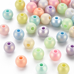 Spray Painted Opaque Acrylic Beads, Frosted, Round, Mixed Color, 8x7mm, Hole: 2mm(X-ACRP-S679-B33)
