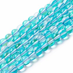 Synthetic Moonstone Beads Strands, Round, Cyan, 6mm, Hole: 0.8mm, about 63pcs/strand, 14.57''~15.55''(37~39.5cm)(G-E573-02A-07)