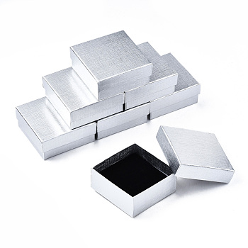 Cardboard Jewelry Boxes, for Ring, Earring, Necklace, with Sponge Inside, Square, Silver, 7.4x7.4x3.2cm