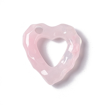 Transparent Resin Pendants, Large Hole Pendant, Water Ripple Heart Charm, Pink, 26x24x6.5mm, Hole: 4mm