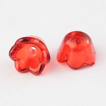 Transparent Acrylic Beads, Flower, Dyed, Red, about 10mm wide, 6mm thick, hole:1.5mm, about1900pcs/500g