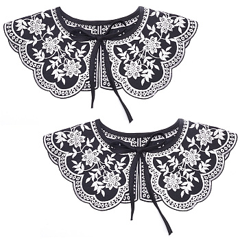 Detachable Fibre Lady's Flower Pattern Embroidered False Collars, Scalloped Edge Neckline Trim, Clothes Sewing Applique Edge, DIY Garment Accessories, Black, 1320x155x1mm