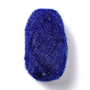 Polyester Crochet Yarn, Sparkling Scrubby Yarn, for Dish Scrubbies, Dishcloth, Decorating Crafts Knitting, Blue, 10~13x0.5mm, 218.72 yard(200m)/roll