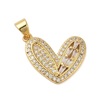 Rack Plating Brass & Clear Cubic Zirconia Pendants, Cadmium Free & Lead Free, Long-Lasting Plated, Heart, Real 16K Gold Plated, 15.5x18.5x3mm, Hole: 4x3.5mm