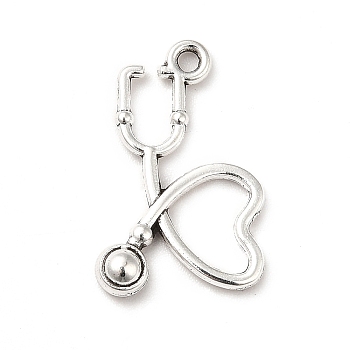 Tibetan Style Alloy Pendants, Stethoscope Charms, Antique Silver, 21.5x14x3mm, Hole: 1.5mm