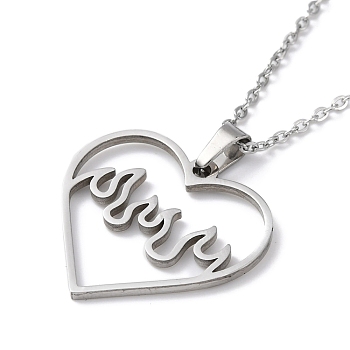 Hollow Heart 304 Stainless Steel Pendant Necklaces, Stainless Steel Color, 15.75 inch(40cm)