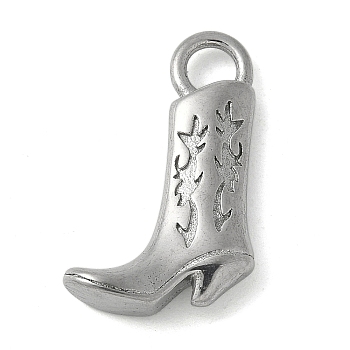 304 Stainless Steel Pendants, Cowboy Boots Charms, Stainless Steel Color, 21.5x12.5x4mm, Hole: 2.8x3mm