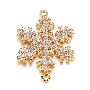 Brass Micro Pave Cubic Zirconia Links, Snowflake, Golden, 26.5x19x2mm, Hole: 1.5mm