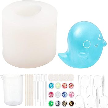 DIY Ghost Silicone Molds Kits, Including Wooden Craft Sticks, Plastic Pipettes, Latex Finger Cots, Plastic Measuring Cups, plastic Spoon, Nail Art Sequins/Paillette, White, 67x54mm, Inner Diameter: 32x42mm, 1pc