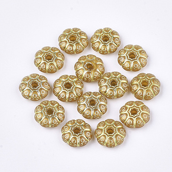 Plating Acrylic Beads, Metal Enlaced, Flower, Goldenrod, 10.5x4mm, Hole: 1.8mm, about 1800pcs/500g