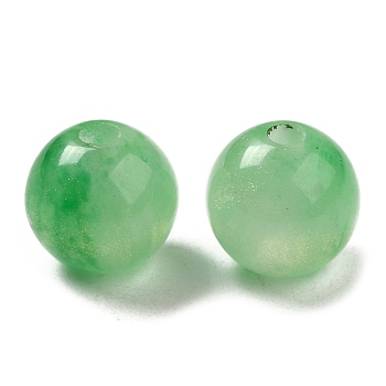 Translucent Resin Beads, Glitter Beads, Round, Light Green, 8x7.5mm, Hole: 1.8mm