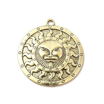 Tibetan Style Alloy Pendants, Flat Round with Sun Charm, Antique Bronze, 37.5x34x3.5mm, Hole: 2.3mm