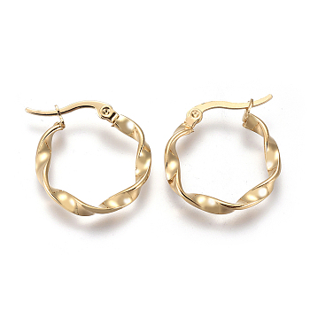 201 Stainless Steel Hoop Earrings, with 304 Stainless Steel Pin, Hypoallergenic Earrings, Twisted Ring Shape, Golden, 9 Gauge, 21x3mm, Pin: 0.7mm