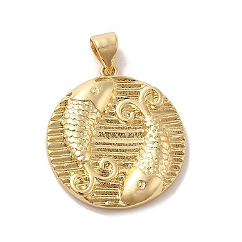 Real 18K Gold Plated Zodiac Theme Brass Pendants, Pisces, 22.5~23x20.5~21x2~3mm, Hole: 6x4mm
