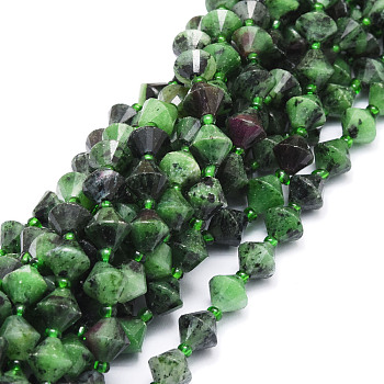Natural Ruby in Zoisite Beads Strands, Faceted, Bicone, 8x8mm, Hole: 1mm, about 40pcs/strand, 15.24''(38.7cm)