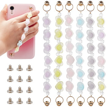 PandaHall Elite 6Set 6 Colors Plastic Frosted Heart Beaded Chain, with Iron Screw Nuts and Screws, for DIY Keychains, Phone Case Decoration, Jewelry Accessories, Platinum, Mixed Color, 16.8x1.3x0.95cm, 1set/color