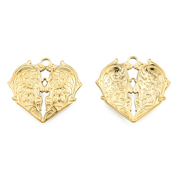Ion Plating(IP) 201 Stainless Steel Pendants, Heart with Human Head, Real 18K Gold Plated, 25x26.5x3mm, Hole: 2.5mm