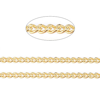Brass Twisted Chains, Curb Chains, Diamond Cut, Soldered, Faceted, with Spool, Cadmium Free & Nickel Free & Lead Free, Matte Gold Color, 1.5x1x0.35mm, about 32.8 Feet(10m)/roll