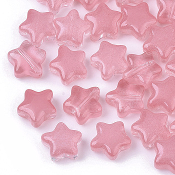 Transparent Spray Painted Glass Beads, Star, Imitation Jelly, Hot Pink, 8x8x4mm, Hole: 0.8~1mm