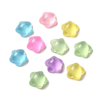 Transparent Resin Decoden Cabochons with Glitter Powder, Mixed Color, Flower, 11.5x12.5x6mm
