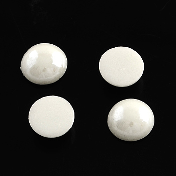 Pearlized Plated Opaque Glass Cabochons, Half Round/Dome, White, 11.5x5mm