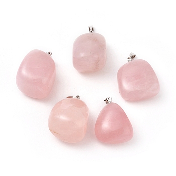 Natural Rose Quartz Pendants, with Platinum Tone Brass Findings, Nuggets, 23~30x13~22x12~20mm, Hole: 5x3mm