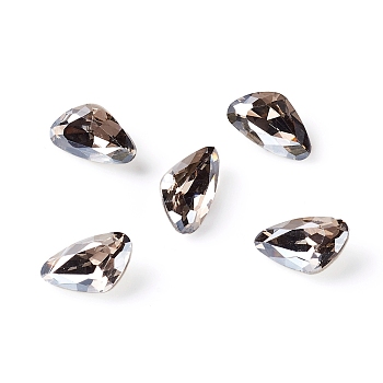 Glass Rhinestone Cabochons, Pointed Back & Back Plated, Faceted, Right Teardrop, Satin, 6x10x3.5mm