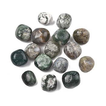 Natural Moss Agate Beads, Tumbled Stones, No Hole/Undrilled, Nuggets, 20~56x18~30.5x8~28mm